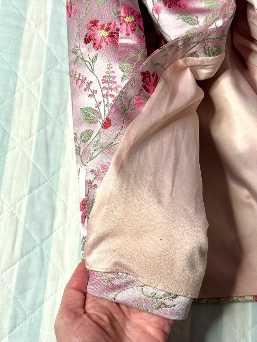 LoveShackFancy Floral Jacquard Bustier Midi Dress Pink Green Ivory Bow Strap 2 - Picture 7 of 12